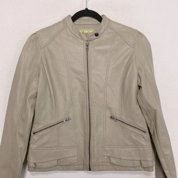 Maralyn & Me Motorcycle Faux Leather Gorpcore Taupe Bikercore Moto Jacket Size M - Picture 1 of 7